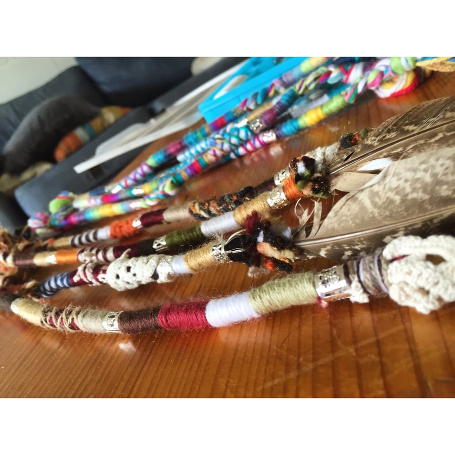 Image of 3 Hair Wrap Pack with Charms & Feathers