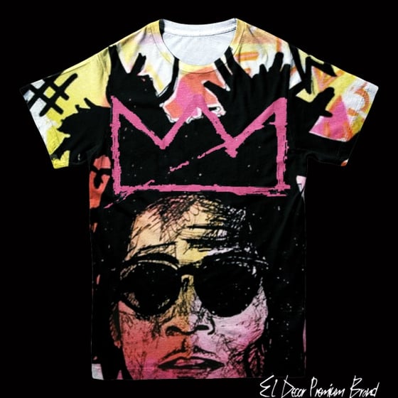 Image of Basquiat Inspired "Crown Me King" Crew Neck Jersey T-Shirt