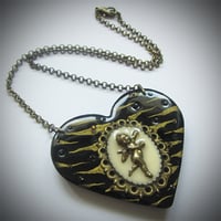 Image 2 of Black/Bronze Zebra Cameo Resin Heart Pendant - ON SALE - WAS £15 NOW £10