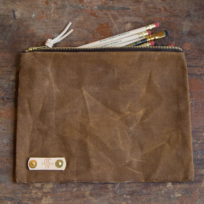 Waxed Canvas Large Pencil Pouch / Old Church Works Leather Notebook