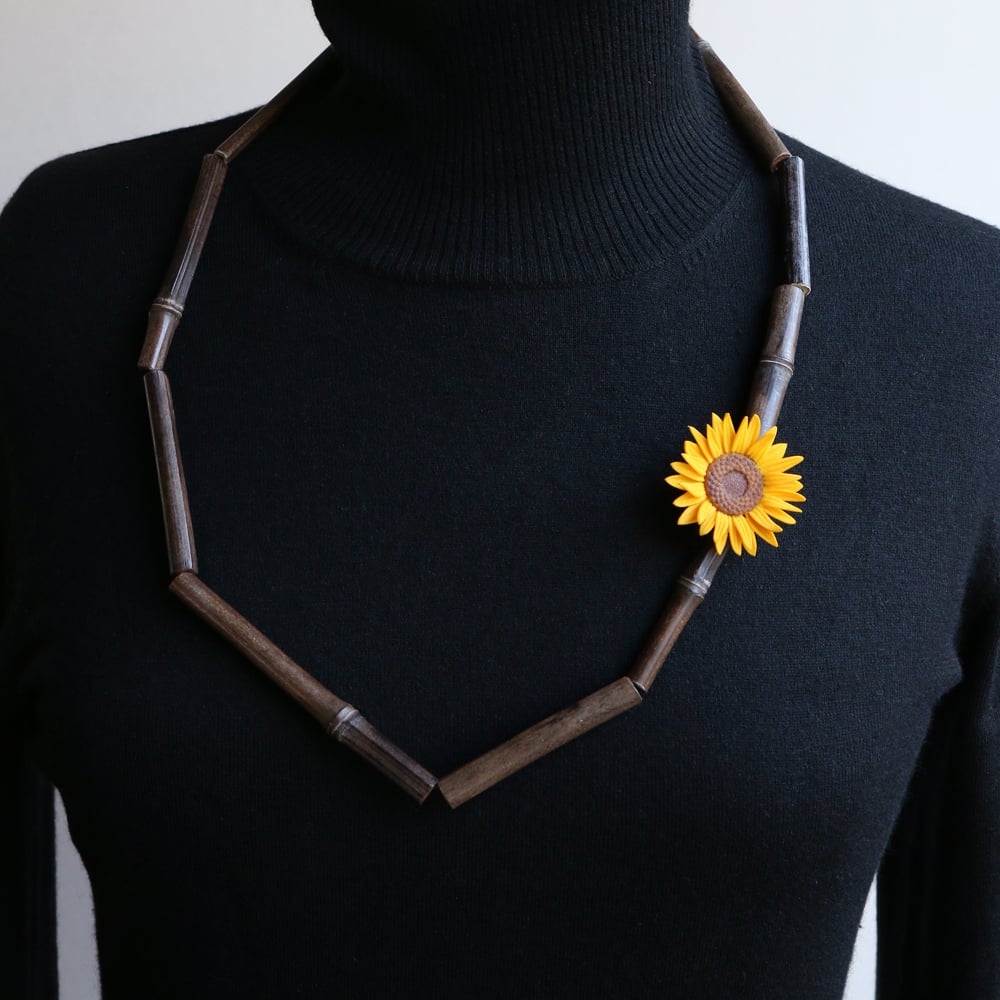 Image of 3D printed Bamboo Necklace Van Gogh Sunflower 