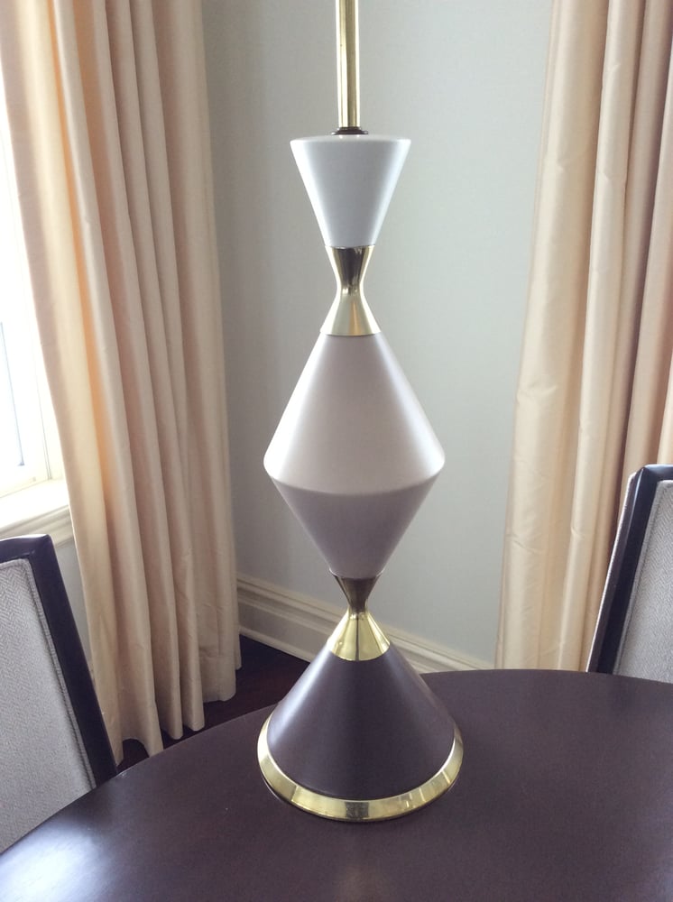 Image of GERALD THURSTON TRI-COLORED PORCELAIN HOURGLASS LAMP FOR LIGHTOLIER