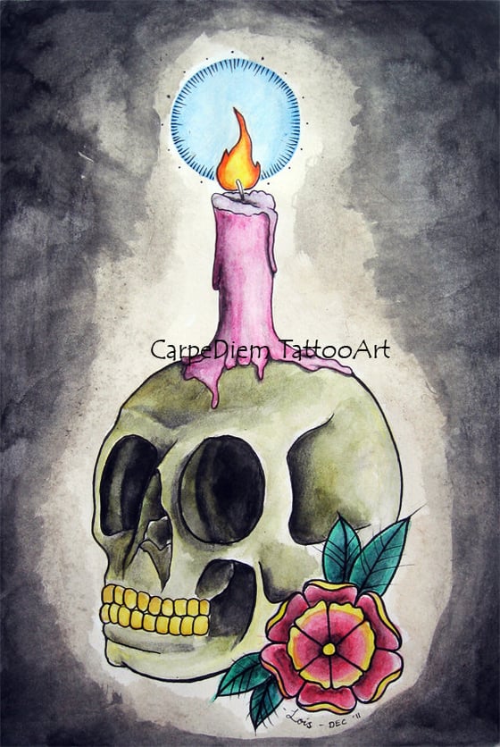 Image of Light My Fire Skull - an A4 art print from watercolor painting