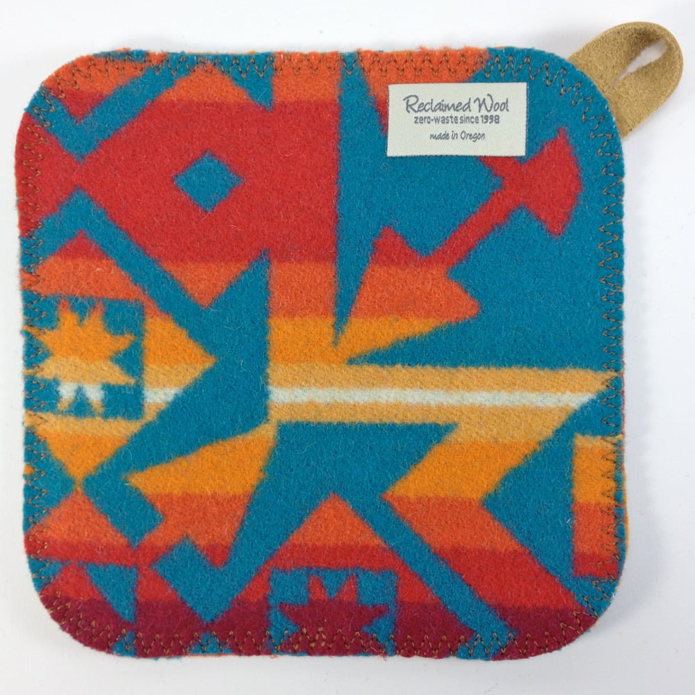 Image of Western Wool Potholder - Orange/Turquoise