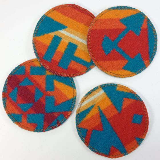 Image of Wool & Leather Coasters - Orange/Turquoise