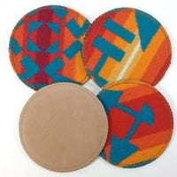 Image 2 of Wool & Leather Coasters - Orange/Turquoise