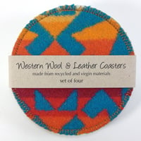 Image 3 of Wool & Leather Coasters - Orange/Turquoise