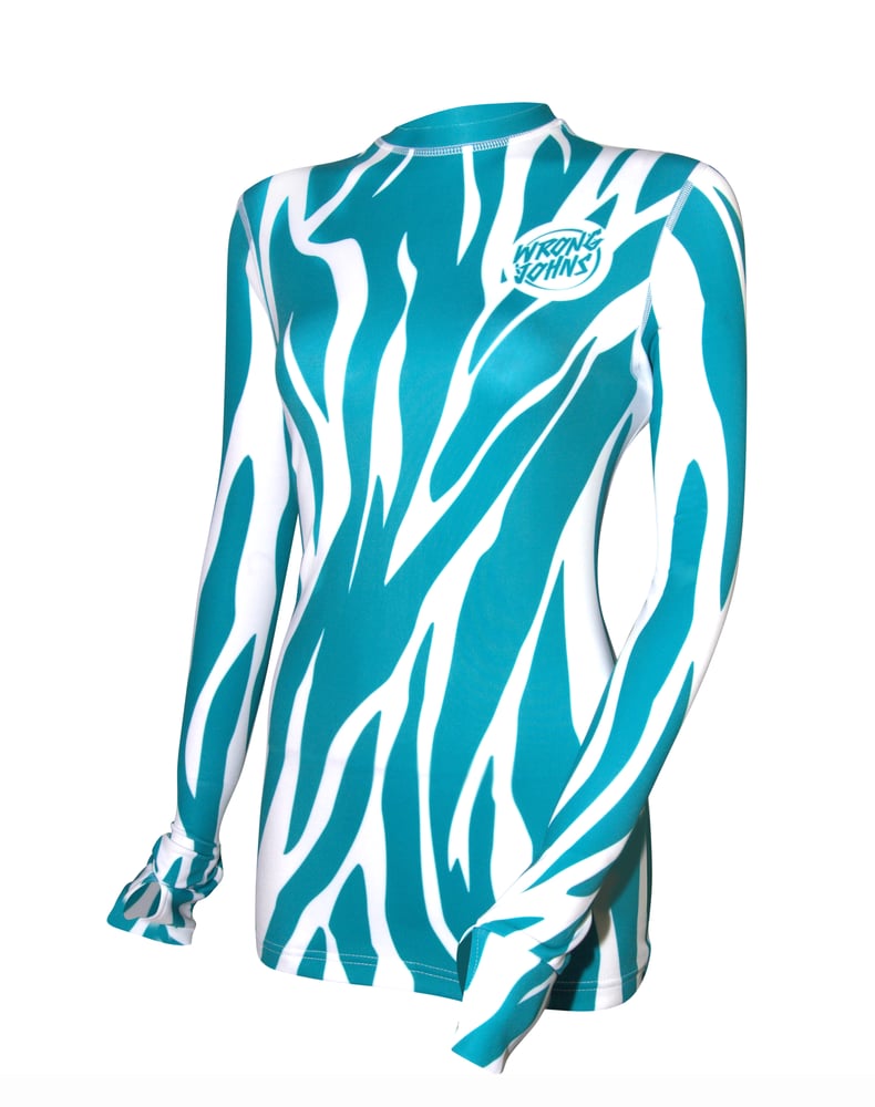 Image of Womens Turquoise Tiger Print Thermal Top
