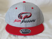 Image of Grey Snap Back Hat with Red Flat Bill- Red/Black Logo