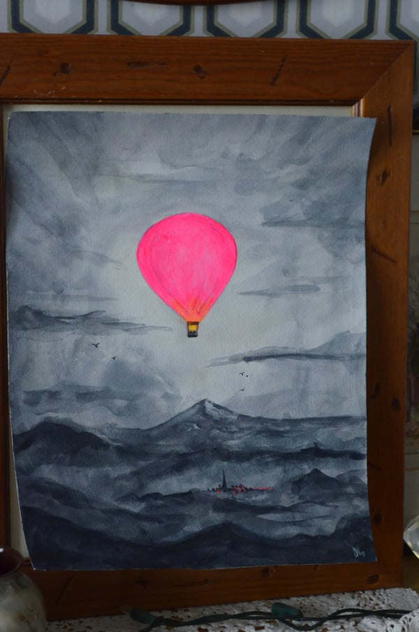 Image of Monochrome Watercolour With Neon Hot Air Balloon... "Rise Above it All"