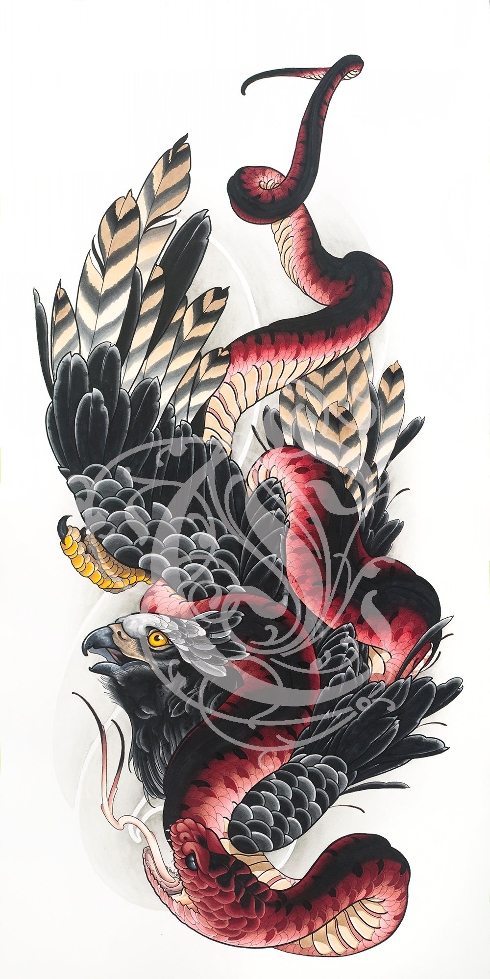 Image of 43x85cm Hawk Eagle/ Snake Fine Art Print