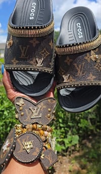 Image 1 of Black Slides w/Butterfly Stack with black trim