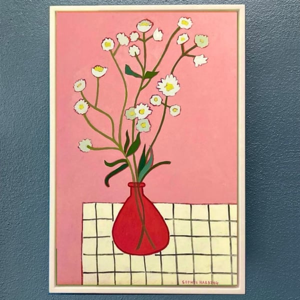 Image of Petite Flowers on Check Tablecloth