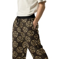 Image 4 of Gold and Black All Over Pentagram Print Unisex Wide-leg joggers