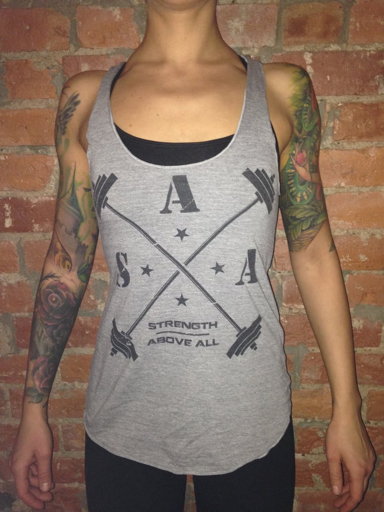 Image of SAA Barbell Womens Racer Tank - Athletic Grey