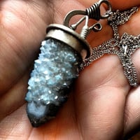 Image 1 of Magical and Mystical Aqua Aura Fairy Quartz Necklace (distressed silver)