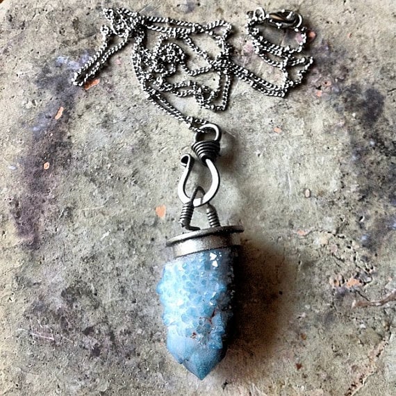 Image of Magical and Mystical Aqua Aura Fairy Quartz Necklace (distressed silver)