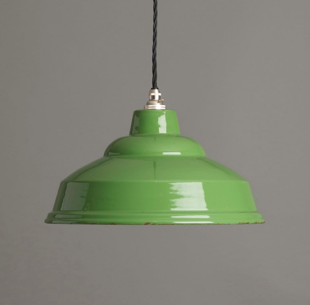 Image of Green Enamel Industrial Pendant Light