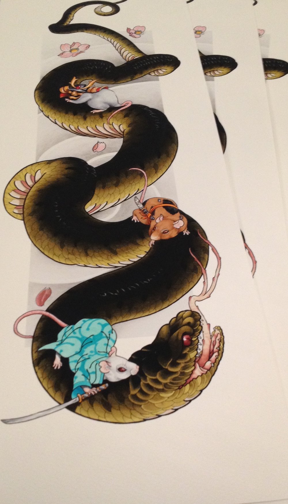 Image of 8 1/2"x27 1/2" Snake/Samurai Mice Fine Art Print