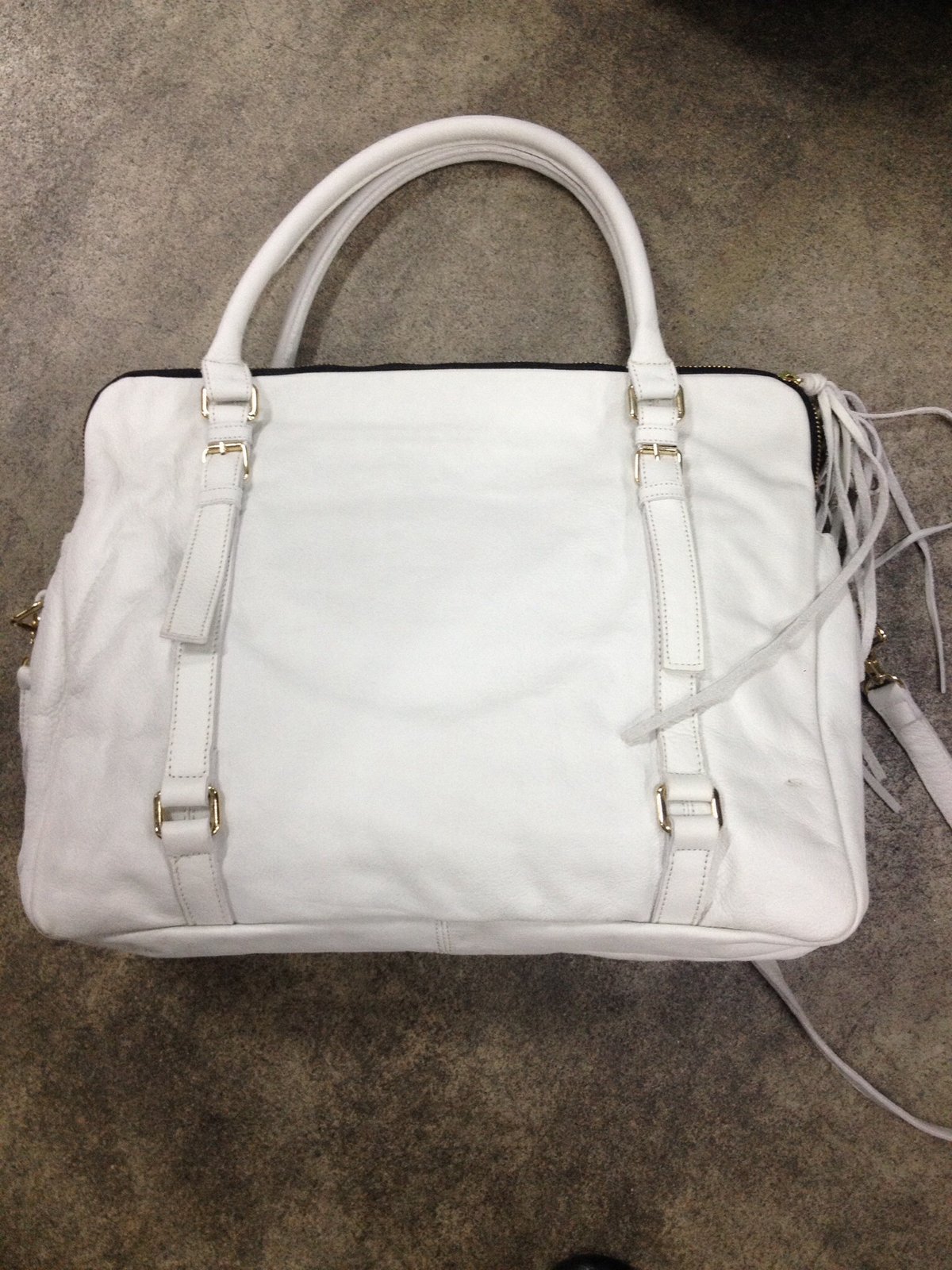 Grand sac ?� franges en cuir blanc / DINGUE DE VINTAGE