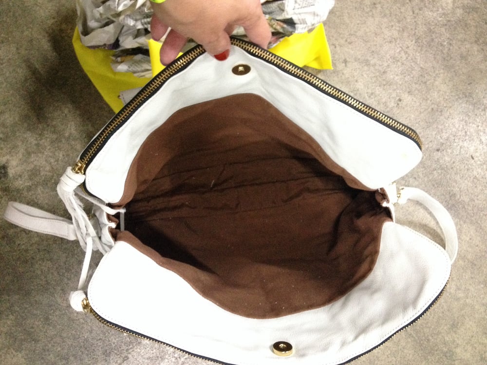 Image of Grand sac à franges en cuir blanc