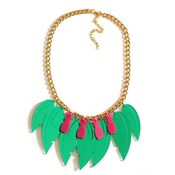 Image of Tropical Leaf Necklace- Pink Pineapples - Pre-Order