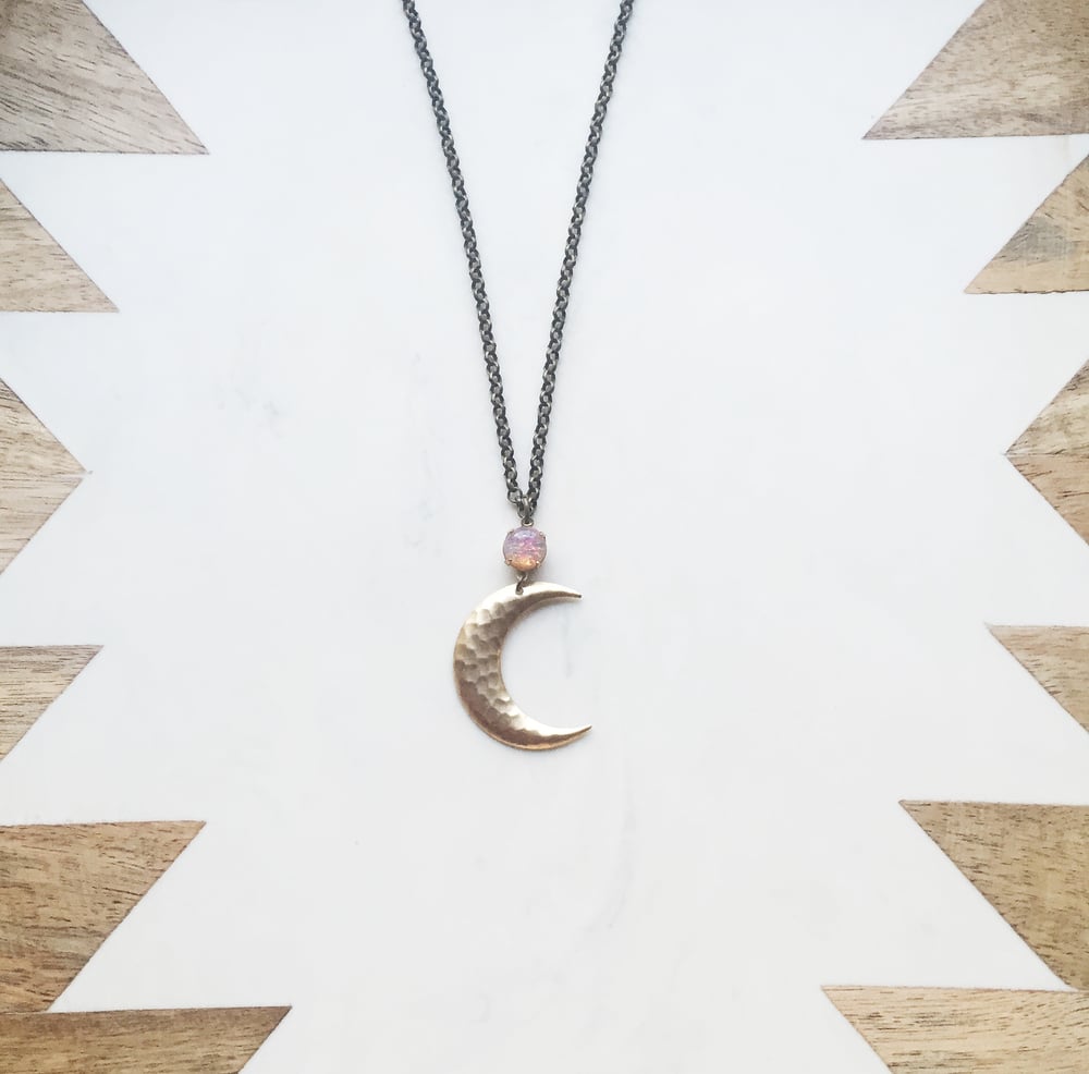 Image of Opal Crescent Moon Necklace