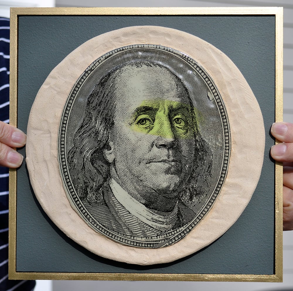 Image of Handmade Stoneware Ceramic Tile - Money Magnet