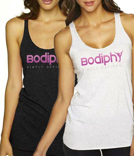 Image of Bodiphy Heather White or Black Tri-Blend Racer Back (2 Print Options)