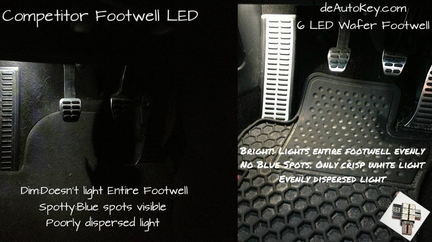 Image of 2pc 6 LED Wafer Footwell set in Crisp White/Red/Blue Fits: Audi Models with the 194 wedge footwells