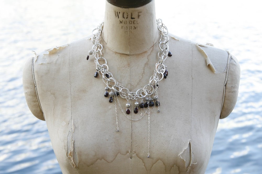 Sterling Chain Choker with Faceted Garnets