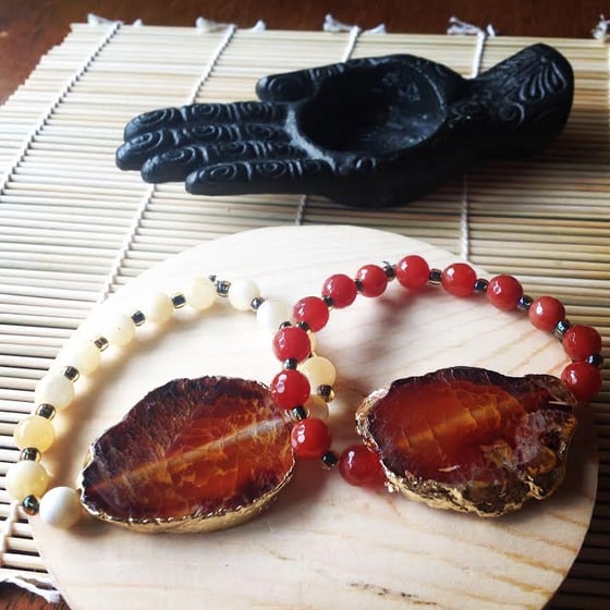Image of Rebalancing Gold Foiled Agate and Calcite/Carnelian Bracelet