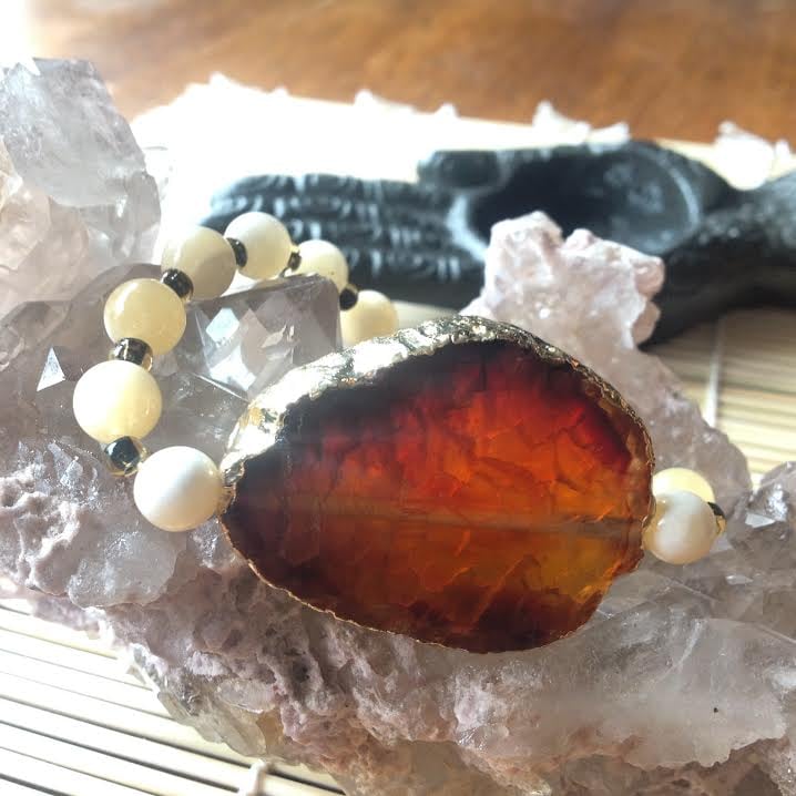 Image of Rebalancing Gold Foiled Agate and Calcite/Carnelian Bracelet