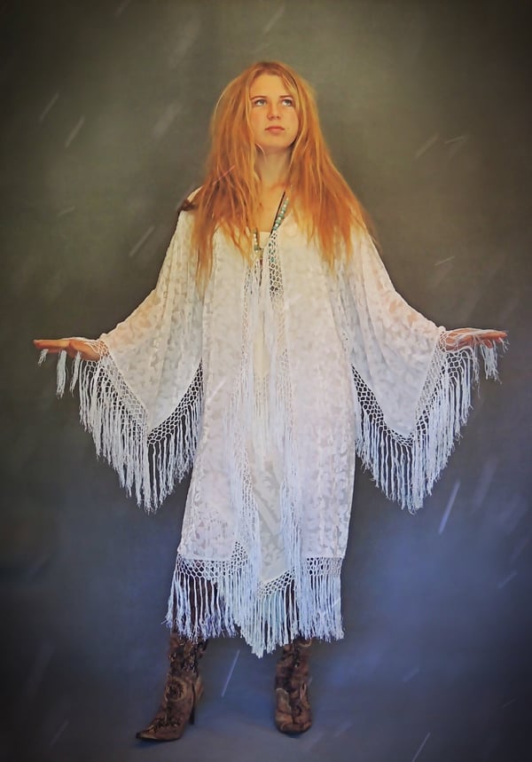 Image of Air - White Paisley silk velvet fringe kimono jacket 