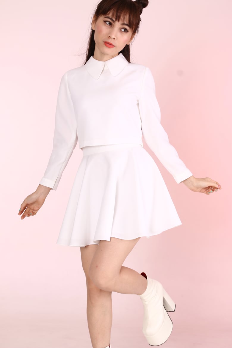 Image of Made To Order - All White Long Sleeved Top + Skirt