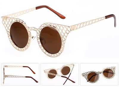 Image of Gold Hollow Grid Sunglasses