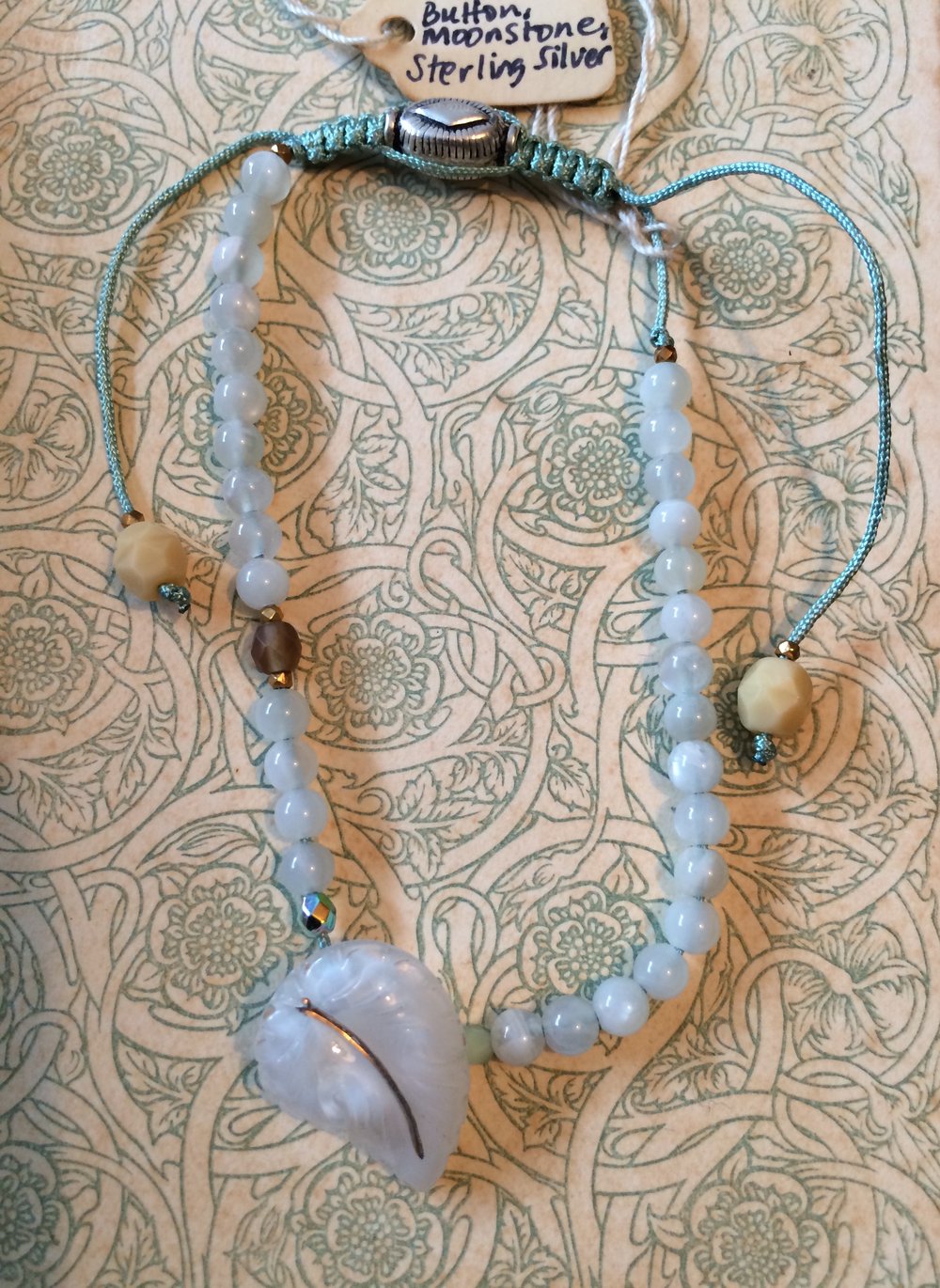 Image of Antique Glass, Moonstone & Sterling Silver Friendship Bracelet.