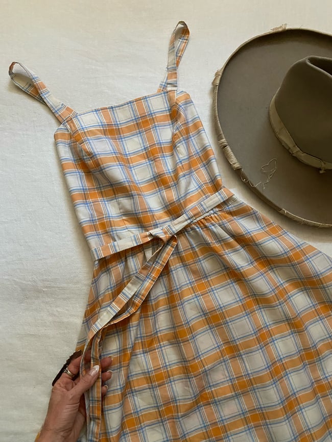 70s wrap sundress with criss cross straps 