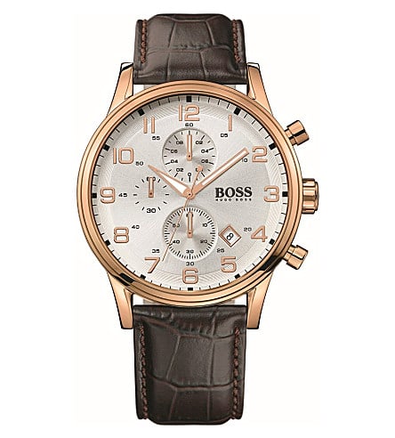 Men's Chronograph Leather Rose Dial Watch