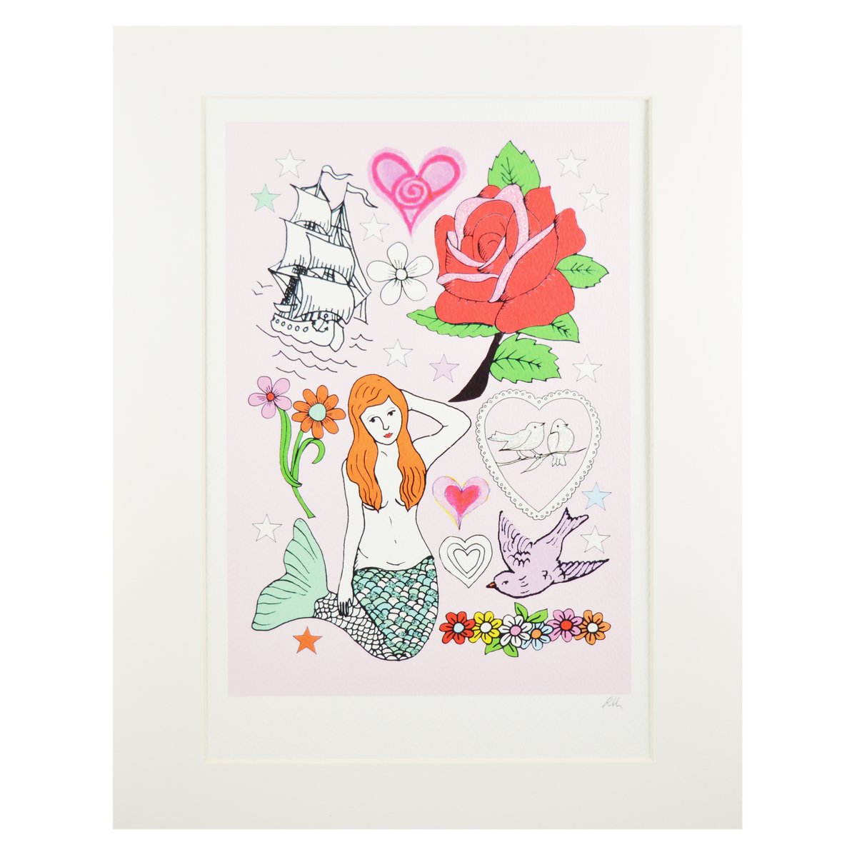 Mermaid Hand Decorated Tattoo Print