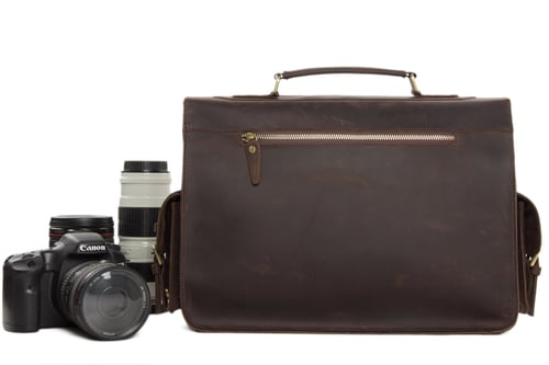 Image of Vintage Genuine Leather DSLR Camera Bag Leather Briefcase SLR Camera Bag 7145