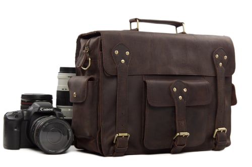 Image of Genuine Leather DSLR Camera Bag Leather Briefcase Leather Camera Bag 7200