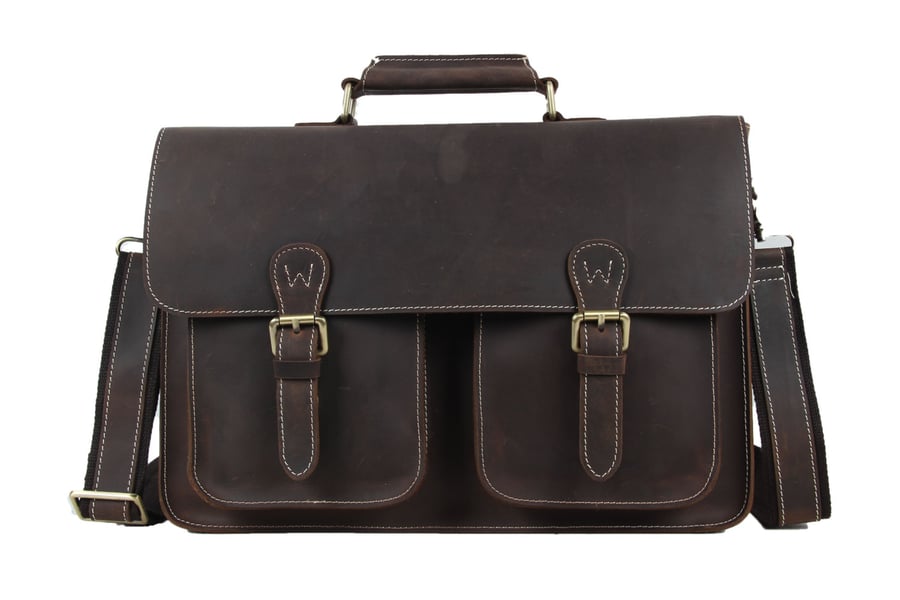 Image of Vintage Genuine Leather Briefcase Messenger Bag Laptop Bag 6922