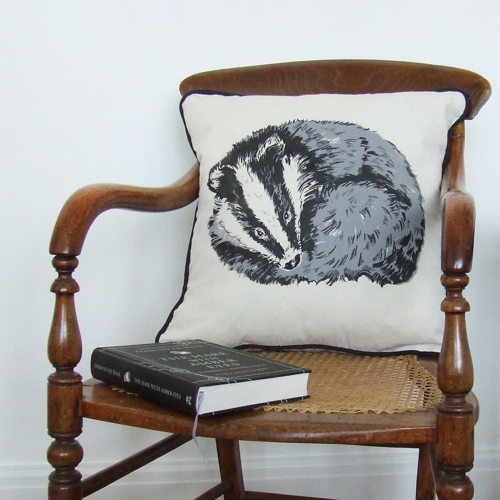 Image of RESTING BADGER CUSHION, CALICO