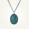 Large Oval Blue Green Druzy Necklace, Sterling Silver
