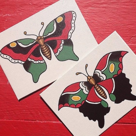 Image of Traditional "Sailor Jerry" style Tattoo Flash Butterfly Paintings