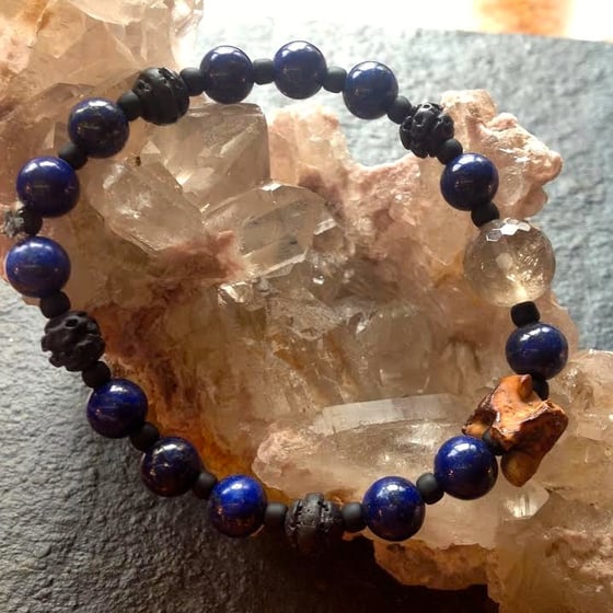Image of Rising of the Kundalini Lapis Lazuli, Snake Vertabrae, Agate, Volcanic Rock Bracelet