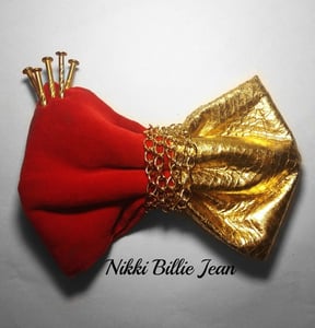 Image of Red Suede and Gold Pleather Bowtie with Gold Chain Knot