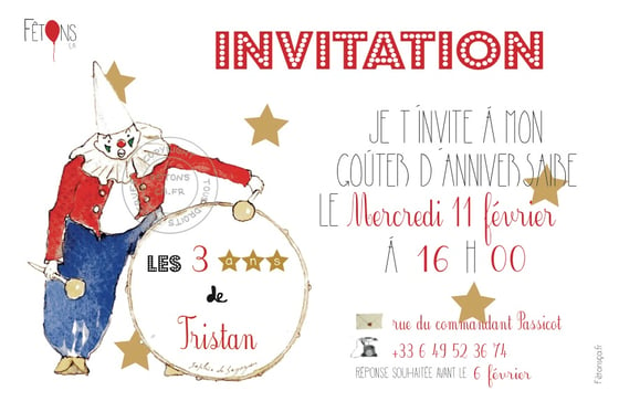 Image of Carte d'invitation anniversaire Clown