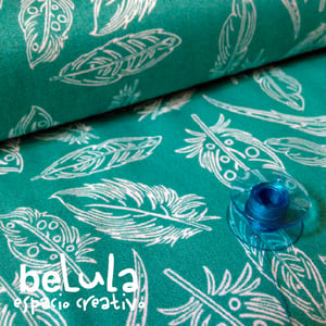 Image of Tela algodón patchwork: Plumas esmeralda